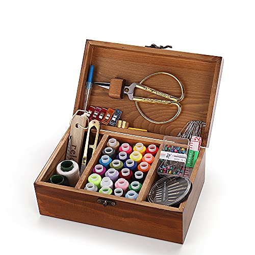 magi Gift Boîte à couture en bois avec accessoires pour kit de couture, panier à couture avec compartiments