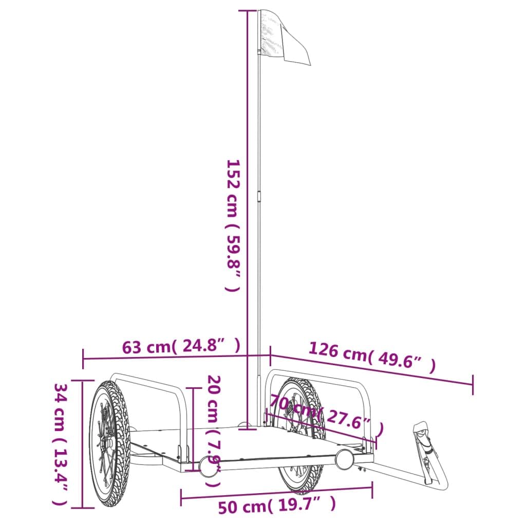 vidaXL Rimorchio da Bici Nero 126x63x34 cm in Ferro, rimorchio per bicicletta, rimorchio per carico da bicicletta, passeggino per bici