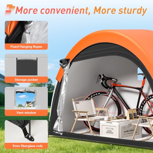 Image of Upgraded Bike Tent with Rain Cover, Portable Outdoor Storage Shed for 2-3 Bikes, 210D Oxford Fabric PU4000 Waterproof, Bike Shed /Bike Cover for Motorcycles, Garden Tools, Lawn Mower