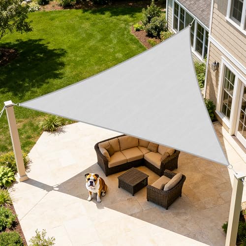 Artpuch Sun Shade Sail, 12'X12'X12' Light Grey Triangle Curved Edged Commercial Grade 185GSM...