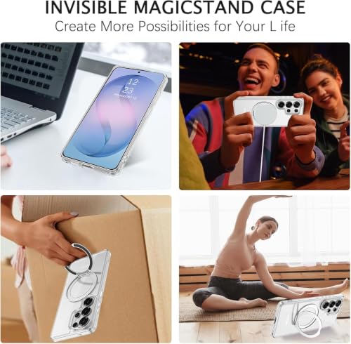 Image of DIZORO TPU Magnetic 360 Ring Stand Case Fit Compatible with Samsung Galaxy S26 Ultra Case, Compatible with MagSafe & Wireless Charging,Military Grade Drop Tested,Translucent, Back Cover - White