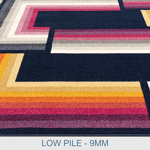 Asiatic Edits Low Pile Geometric Navy Multi Indoor Rug for Living room Bedroom, Conservatory, Hallway, Large Area - Image 3