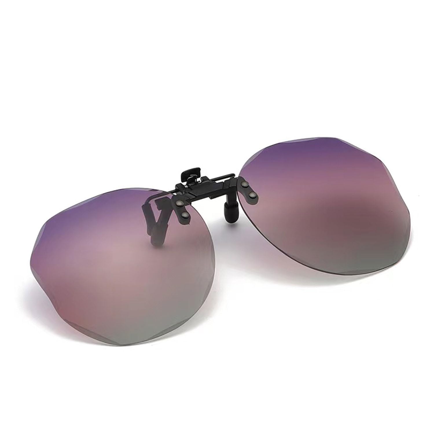 [Whatif] クリップオン サングラス UV400サングラス 紫外線をカット 前掛け偏光レンズ メガネにつける 簡単装着 屋外の活動用 男女兼用 多面カットデザイン おしゃれなカラーグラデーション (紫、ピンク)