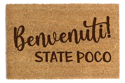Happenings Zerbino in fibra di cocco - Divertente zerbino con scritta "Benvenuti! STATE POCO" - come regalo - zerbino per la casa (40 x 60 cm)