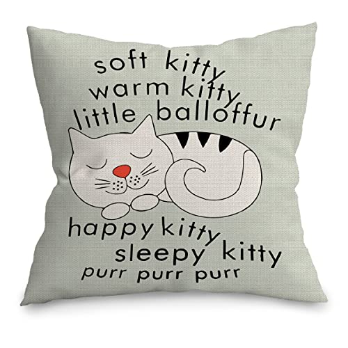 UINHMOP 18x18 Funny Soft Kitty Warm Kitty Throw Pillow Cover Funny Sleepy Cat Decor Decorations for Home Bedroom Living Room Girls Room Gifts for Cat Lovers Owners Girls Women