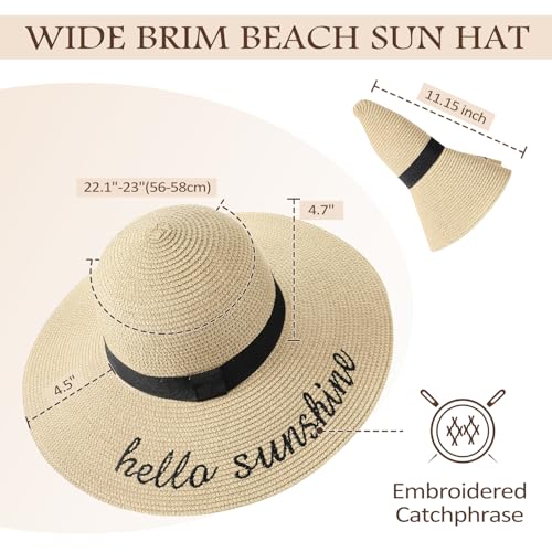 Image of Beach Sun Hats for Women, Straw Hat for Women, Womens Sun Hat UPF 50+ UV Protection, Summer Hats Packable Foldable