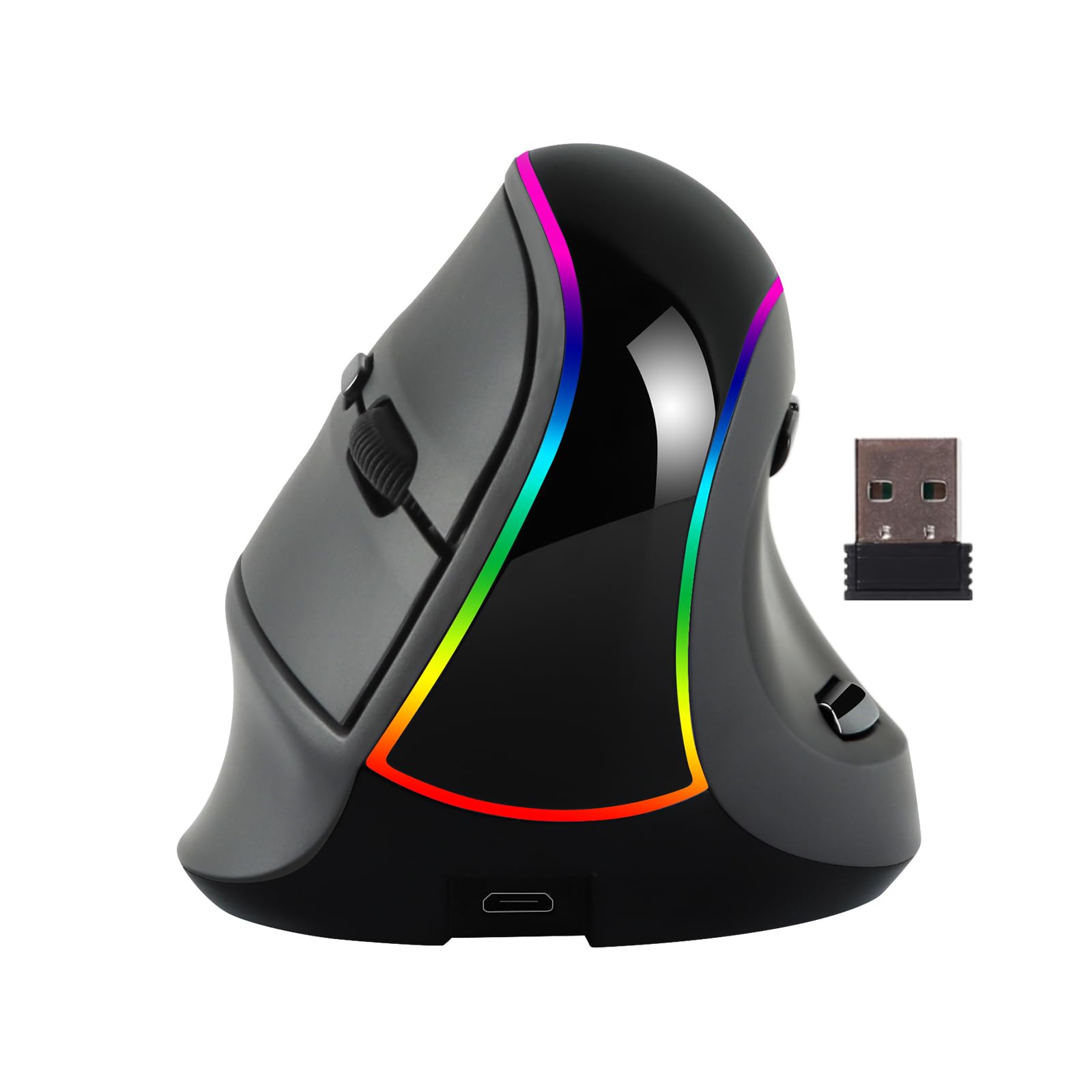 Mouse wireless 2.4G Mouse ergonomico Mouse ottico ricaricabile Mouse verticale RGB con 6 pulsanti Poggiapolsi rimovibile Mouse per computer cordless per PC Laptop Desktop