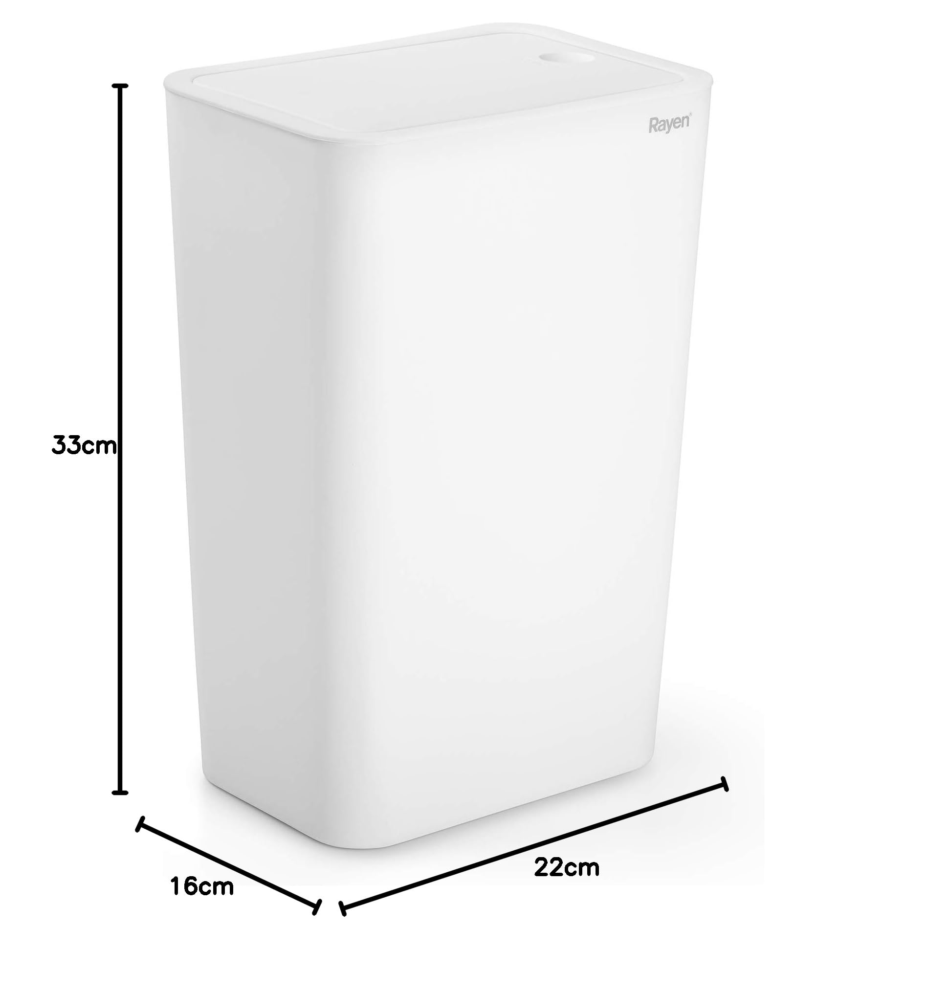 Rayen Papelera para Baño con Tapa | Capacidad de 9 litros | Blanco, PP, Medida: 22 x 16 x 33 cm
