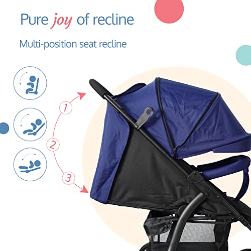 Image of LuvLap Primo Baby Stroller /Pram with 5 Point Safety Harness, EN1888-2 Certified, Looking Window, Multi Level Recline & Adjustable footrest, Extendable Canopy, Blue