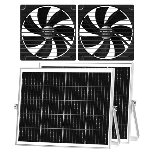 pqins 7.1' Solar Greenhouse Fan 2 Pack, 25W x 2 Large Solar Powered Intake and Exhaust Fan Outdoor...