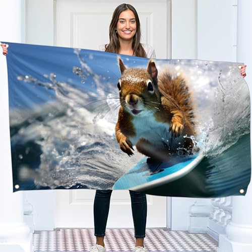 Bandera de ardilla surf de poliéster 110D grande de 90x150 cm con doble costura y ojales