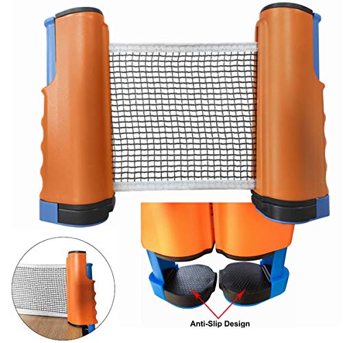 DOBESTS Table Tennis Set with Retractable Net, 2 Pro Ping Pong Paddle 6 Professional Game Balls Training Accessories Racket Bat Bundle Kit for Home Indoor or Outdoor (Orange-2)