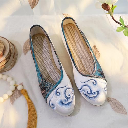 Floral Handmade Embroidered Shoes for Women Retro Classic Mary Jane High Heels Shoes Pointed Toe Slip On Loafers Comfort Ballet Flats Cheongsam Shoes3