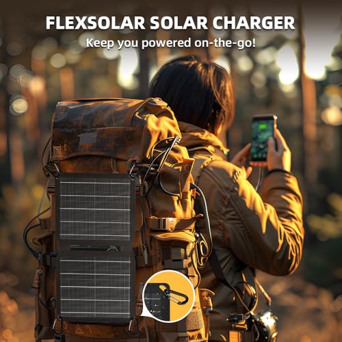 Image of FlexSolar 10W Portable Solar Chargers 5V USB Small Power Emergency ETFE Panels Foldable IP67 Waterproof Camping Hiking Backpacking for Phones Fans Flashlight Watches Small Power Banks Battery Packs