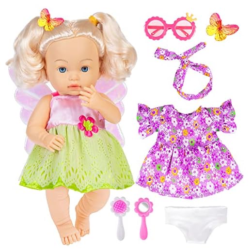dollbie Dolls & Accessories Baby Doll 14 inch Girl Dolls Reborn Baby Doll Real Life Baby Dolls for Toddlers Doll Clothes and Accessories(1 Doll+2 Sets Clothes+5 Pcs Accessories)
