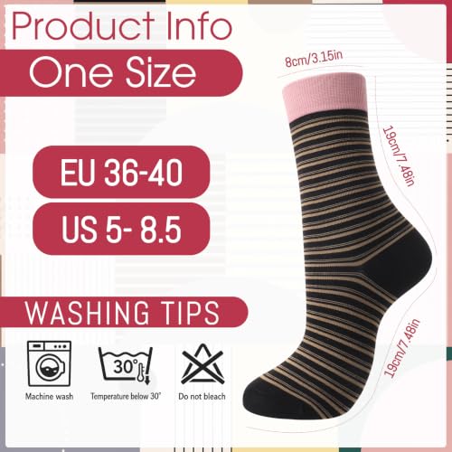 Image of Jspupifip 6 Pairs Womens Strip Crew Socks Cute College Style Ribbed Socks | Combed Cotton, Elastic Ribbed, Retro Stripe, for Work, Commuting, Shopping, Dating, Birthday, Sports, Home, Office