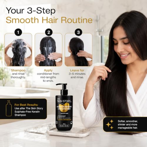 Image of Keratin Repair Conditioner for Dry, Frizzy & Damaged Hair | Sulphate Free Conditioner | For Coloured & Treated Hair | Smooth, Soft & Manageable Hair | Enriched with Argan Oil & Vitamin E | 950g | The Skin Story
