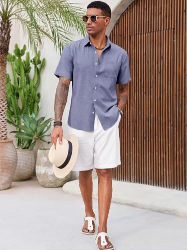 Runcati Mens Button Down Shirt Short Sleeve Casual Summer Beach Wedding Tops4