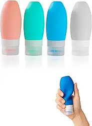 Frascos de Silicone Portáteis para Viagem – 4 Unidades 90ml, Anti Vazamento, Reutilizáveis para Shampoo, Condicionador e Sabonete Líquido - Qualidade Premium