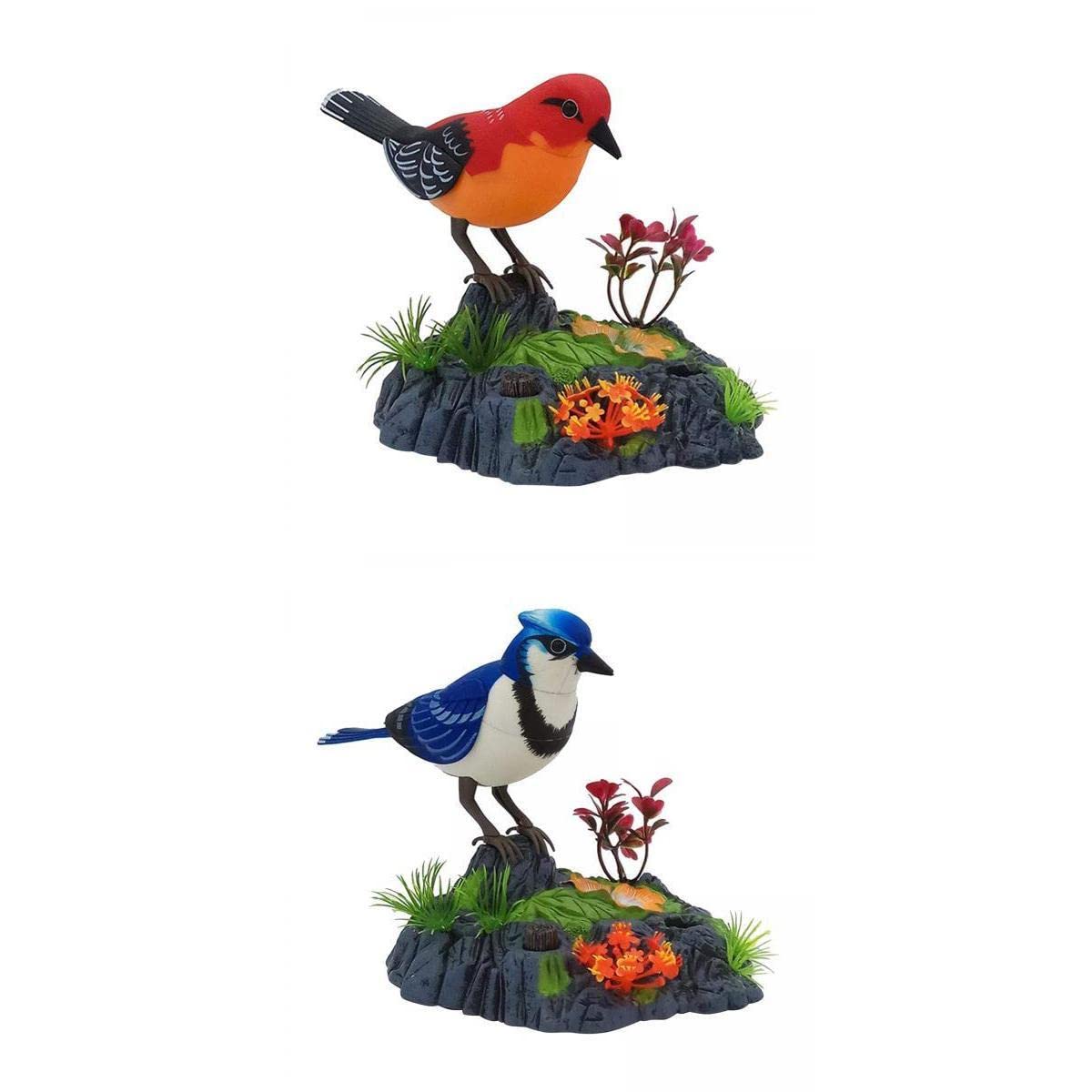 2 Stück Vogelspielzeug Käfig mit Elektronischem Haustier Soundsteuerung Zwitscherbewegungen Schaukelschaukel Nachahmung Sprachaufnahme, Blau und