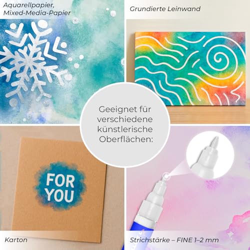 7 Artists Masking Marker 1-2 mm – Fineline Maskierflüssigkeit für Aquarell | Maskierstift für Watercolour | Masking Pen mit Rubbelkrepp | Aquarell Zubehör mit Masking Liquid | Masking Fluid Pen