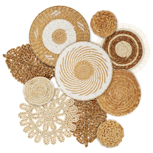 10 cestas de pared bohemias, juego de decoración en 7 tamaños, cesta de pared tejida, decoración hecha a mano, cestas de mimbre naturales irregulares, decoración de pared para colgar, sala de estar,