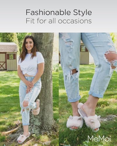 MeMoi Bunny Hop Pom-Pom Open Toe Plush Slippers4