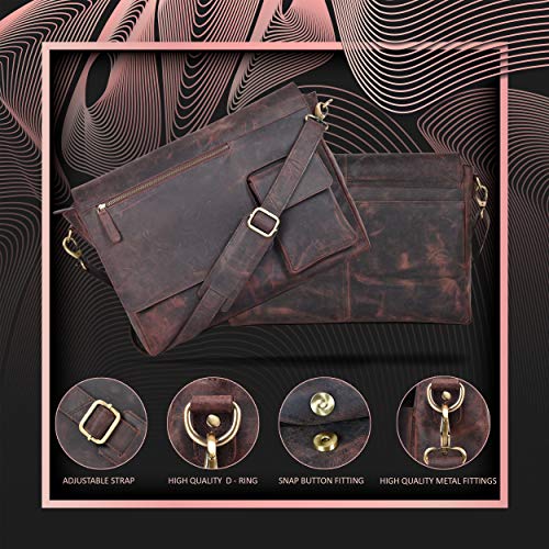 Estalon Genuiene Leather Business Messenger Crossbody Laptop Case And Tablet Bag - Executive Shoulder Bag & Tablet Travel Briefcase (Brown Hunter) #TOP2