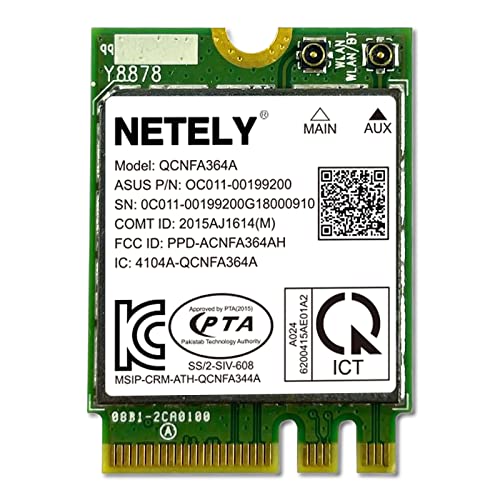 Netely Ieee 802.11Ac Wifi 5 Ngff M2 Interface 1200Mbps Wifi Adapter For Laptop Pcs, 2.4Ghz 300Mbps And 5Ghz 867Mbps M2 Wi-Fi Card With Bt4.2, Asus P/N: 0C011-00199200 Qcnfa364A Wifi Card (Qcnfa364A) #TOP18