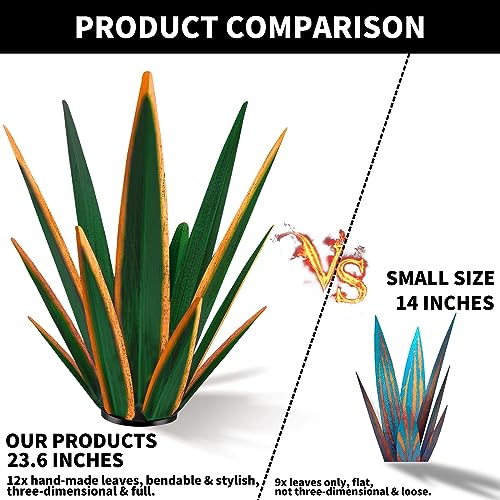 Image of KODIBO Large Tequila Rustic Sculpture, Rustic Metal Plants for Outdoor Patio Yard, Home Decor Hand Painted Agave Garden Statue, Outdoor Lawn Ornaments Yard Stakes (Dark Green - L)