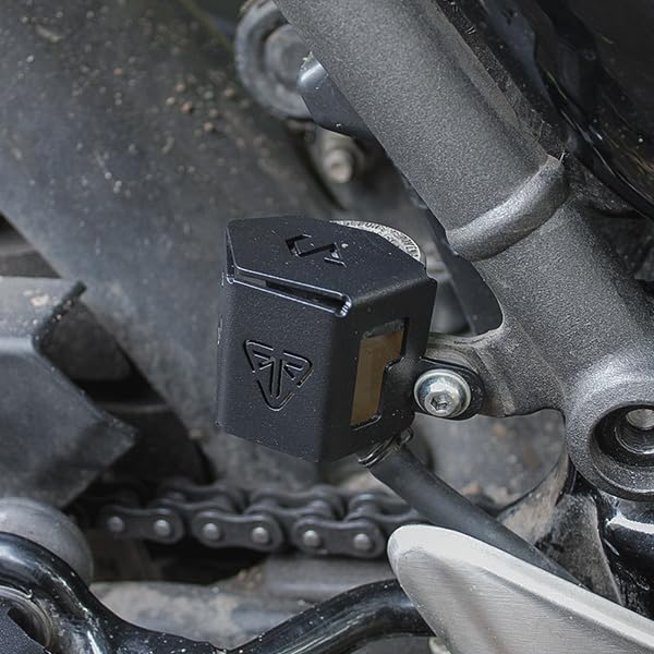 Image of Rear Resevoir Guard | Rear Brake Oil Container Cover Compatible with Triumph Speed 400 | speed T4 | Scrambler 400X | Scrambler 400XC (Black, Pack of 1)