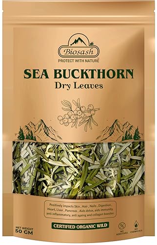 Image of Biosash Sea Buckthorn Dry Leaves 50G | 100% Natural Herbal Tea Leaves for Wellness | Caffeine-Free Seabuckthorn Dry Leaf | Rich in Antioxidants & Herbal Infusion