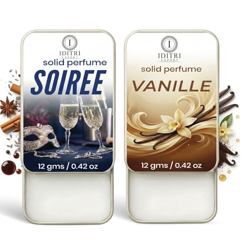Image of IDITRI EXPORT Solid Perfume |Soiree&Vanille Alcohol Free Wax Perfume Balm, Long Lasting | Pocket Tin 12g, Pack Of 2| Non Greasy Smooth Glide, Travel Friendly Men And Women