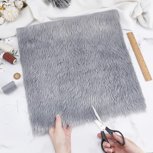 BENECREAT Dark Gray Faux Fur Fabric 40x40cm, Soft Plush Shaggy Squares Pre-Cut Craft Fur Fabric for Costumes Rugs, Pillows - Image 3