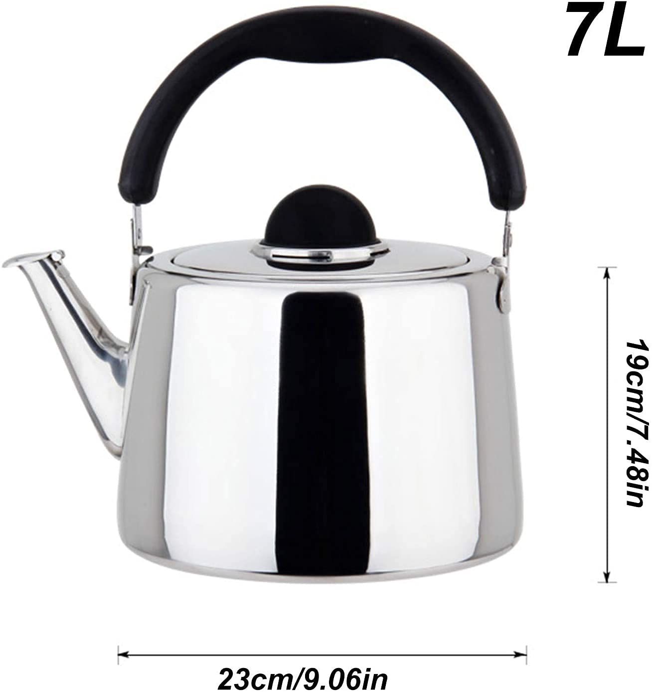 Hervidor de Agua silbante de Acero Inoxidable Extra Grueso y de Gran Capacidad, Ideal para cocinas de Gas, vitrocerámica, eléctricas y de inducción (Plateado, 7 l)