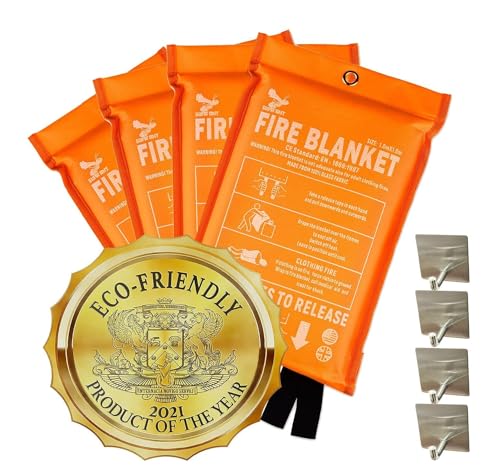 Supa Ant Emergency Fire Blanket for Home and Kitchen – 4 Pack 1500F High Visibility (Glow in The Dark) Smother Kitchen Fire Blanket – CE Certified Hero Fire Blankets Emergency for Home (40in)