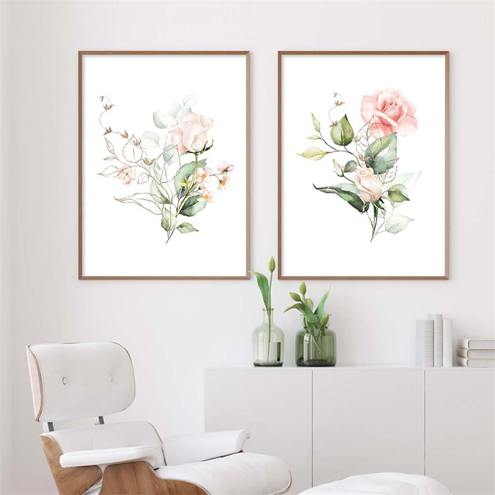 WUHBCZ Pictures,Modern Floral Leaves Green Gold Watercolor Botanical Poster Canvas Painting Wall Art Print Picture Bedroom Living Room Kitchen Home Decor-40 * 60cm*2PCS (No Frame)