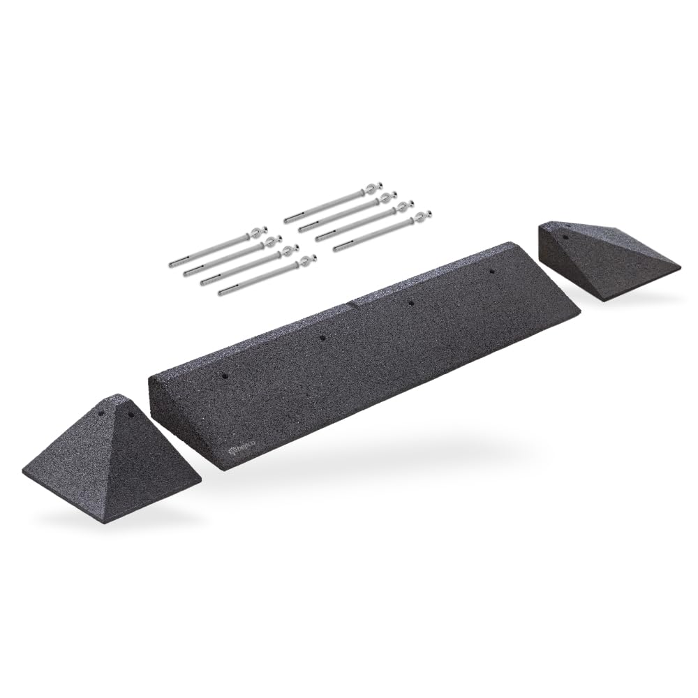 bepco Juego de elementos angulares para bordillos (2 unidades) – Biseles para paso lateral – con arandelas en U y elementos de fijación (10 cm, rampa para bordillos con esquinas y fijaciones)