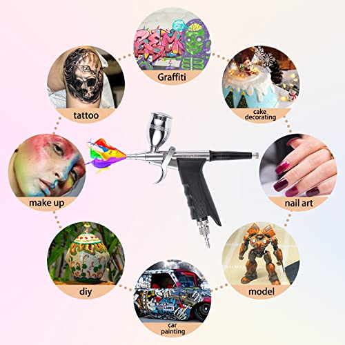 Image of Airbrush Trigger Gun with 0.3 mm Needles 2CC /5CC /13CC Cup | Airbrush Gun Dual-Action Gravity, Multi-Purpose Air Brush Makeup Model Coloring Painting Nail Cake Decor