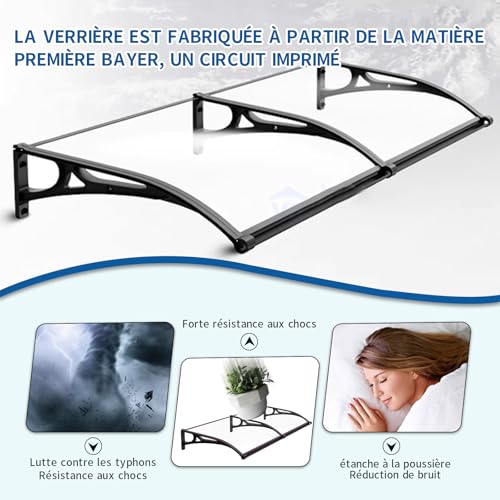 Auvent porte d'entree polycarbonate transparent 60x250cm toit abri protection - 4