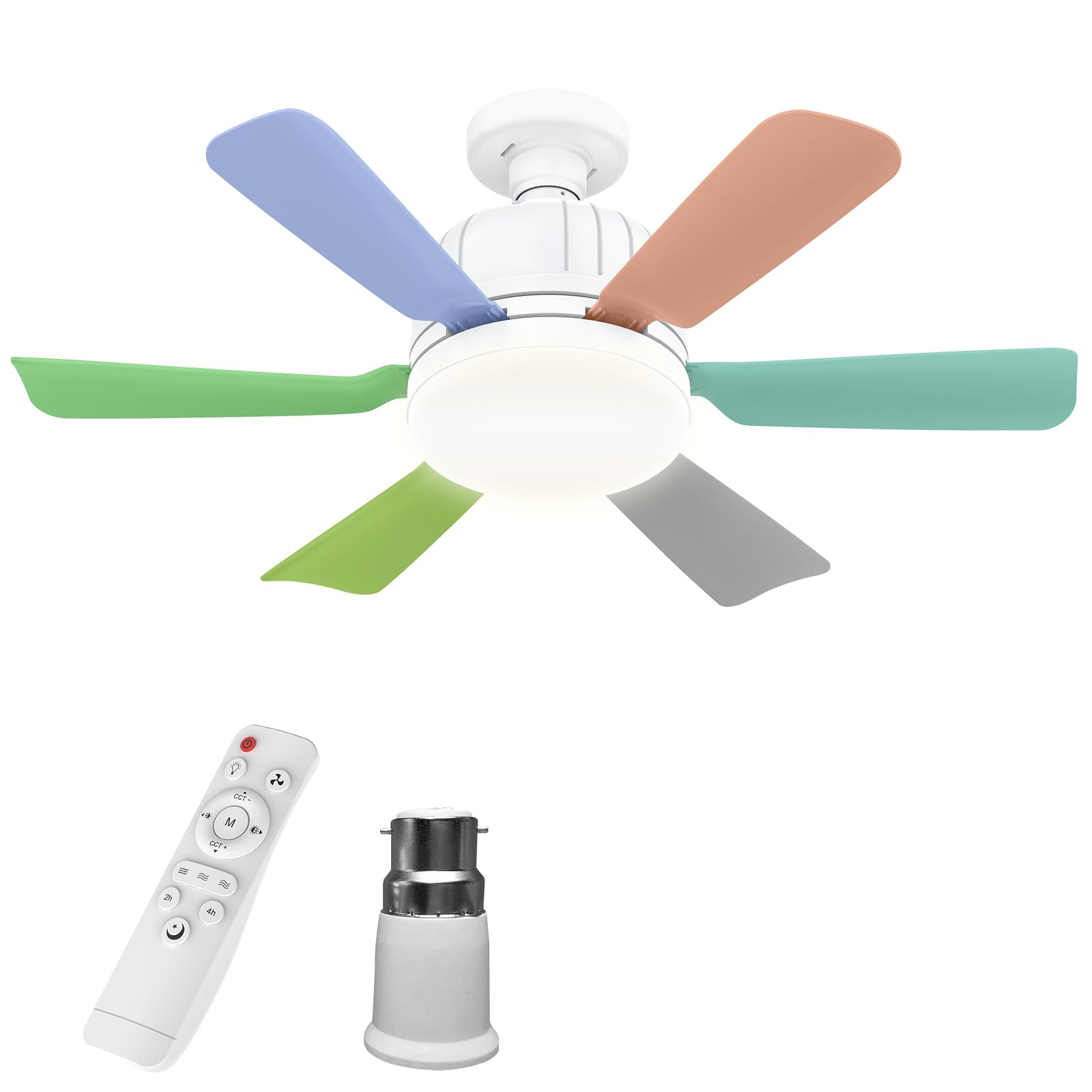 Vulaop Ceiling Fan with E27 Light, 46 cm Ceiling Fan LED Silent 40W, 6 Blades, Remote Control, 3 Speed, 2/4h Timer, Chandelier Fan for Living Room Bedroom (B)