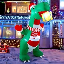 2,4m Aufblasbarer Weihnachtsdinosaurier mit LEDs – Festliche Garten-Deko für ein fröhliches Weihnachtsfest!