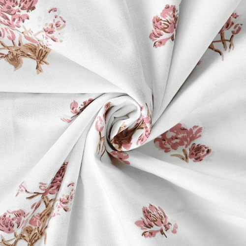 Image of Divine Casa 210 TC Pigment Twill Satin Cotton King Size Bedsheet | Soft Breathable Bed Sheet for King Size Bed with 2 Pillow Covers | 275 x 275 cm (Cream White, Floral)