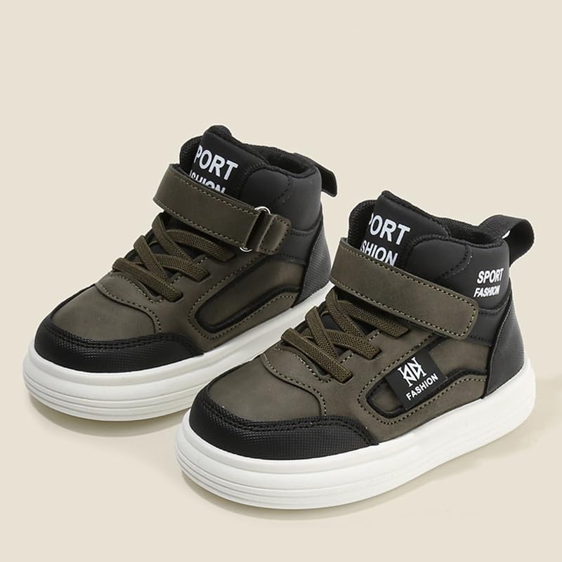 Kids High-Top Fashion Sneakers, Athletic Sports Shoes with Hook and Loop, Black/White2