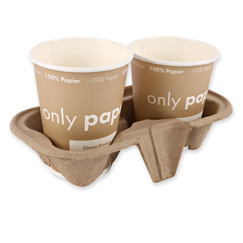 FRANZ MENSCH 600 Stück Becherhalter Double aus Recyclingpapier | natur, L: 22 cm, B: 11 cm, H: 4,5 cm, Karton, Kaffebecherhalter, Getränkehalter