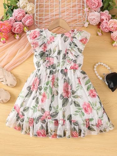 Image of TAGAS Girls Swiss Dot Floral Print Dress Sleeve Less Round Neck Elastic Waist Dress for Girls(KD-399)