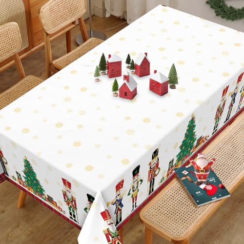 Arquiel Christmas Nutcracker Tree Tablecloth Waterproof, Red Table Cloth Rectangle Stain Resistant - Image 4