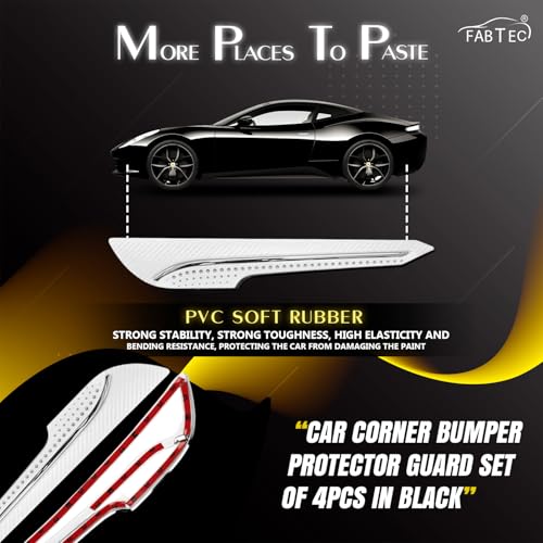 Image of FABTEC Car Bumper Protector Front & Rear Single Chrome Guard Set of 4 for All Cars (White)