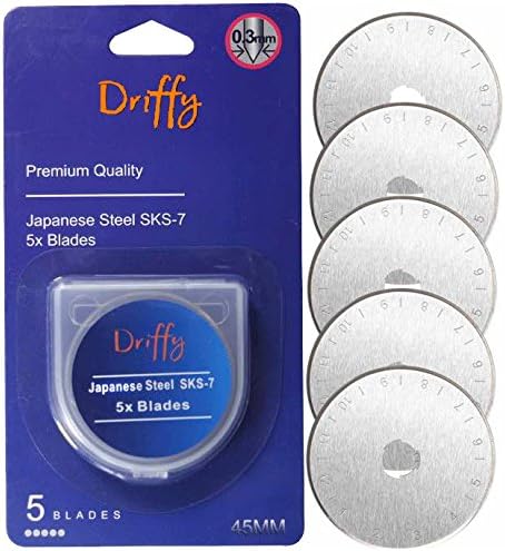 Rotary Cutter Blades 45mm 5-Pack Compatible with Driffy, Fiskars, Olfa Blades, Truecut, Clover and Dafa. Suits a Cutting Mat. Quilting Accessories and Craft Supplies.