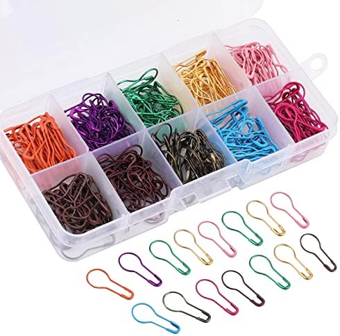 LOKUNN 300 Pieces Safety Bulb Pins,10 Colors Calabash Crochet Stitch Markers with Storage Box, Metal Safety Pins for Knitting and DIY Project